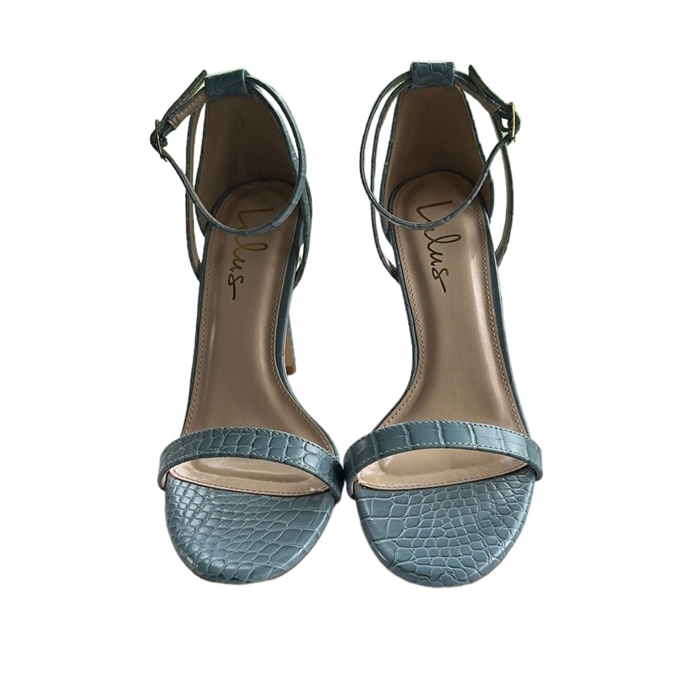 Lulu’s Blue Sila Crocodile Embossed Ankle Strap Heels Sz 8